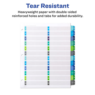 Avery Double Column 24 Tab Dividers for 3 Ring Binders, Customizable Table of Contents, Multicolor Tabs, 1 Set (11321)